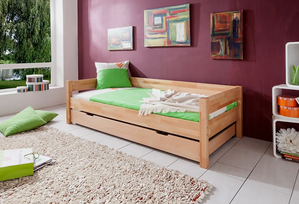 Relita Einzelbett Nik In Buche Massiv, Natur Lackiert, Liegefläche 90x200 Cm, Ohne Bettkasten – Bild 3