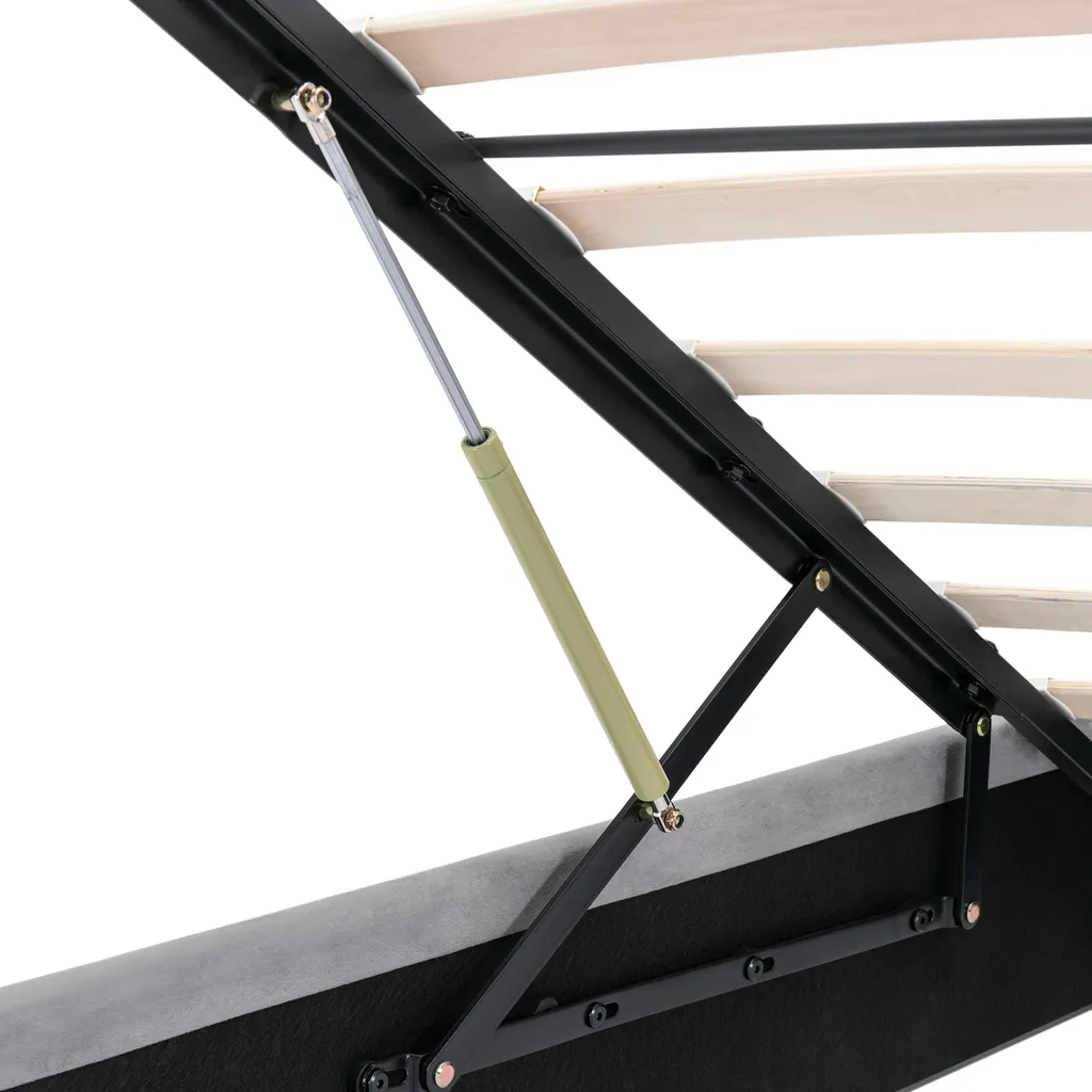 Polsterbett 180x200cm Bettgestell, Mit Lattenrost Rückenlehne Stauraum Bett Polsterbetten Holz Stauraumbett Doppelbett Erwachsenen Jugendbett, Grau Ohne Matratze – Bild 6