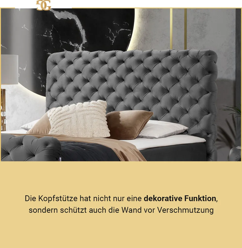 GRAINGOLD Kontinentalbett 120x200 Cleo Lux - Boxspringbett Mit Zwei Großen Bettkästen, Hauptmatratze Von Hochelastischer Schaum - Glamour-Stil Schlafzimmerbett - Grau (Riviera 91) – Bild 5