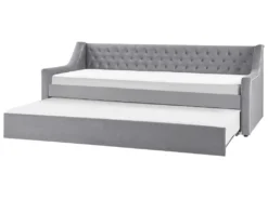 Tagesbett Grau Samtstoff 90 X 200 Cm Ausziehbar Mit Lattenrost Nieten Modern Glamour