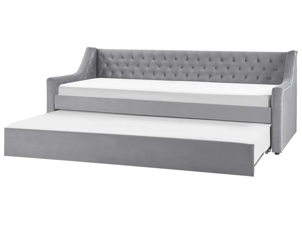 Tagesbett Grau Samtstoff 90 X 200 Cm Ausziehbar Mit Lattenrost Nieten Modern Glamour