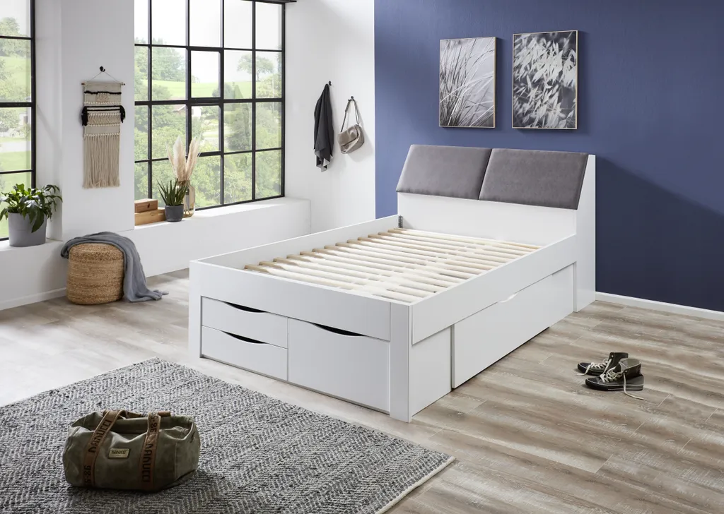 RELITA Funktionsbett Maxi 140 X 200 Cm, Mit Rolllattenrost Mit 4 Bettschubladen Und Stauraum-Polster-Kopfteil – Bild 4