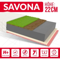 Matratze 140x200 Cm SAVONA Kaltschaum 7 Zonen H3 H4 Höhe Ca.22 Cm Kokos Latex Visco HR Matratzenbezug Premium JERSEY