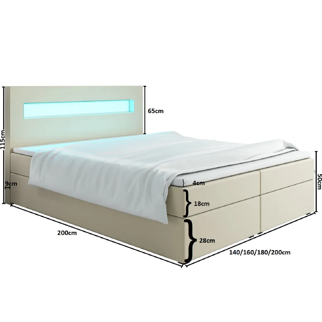 FURNIX Boxspringbett ALYSANNE 160x200 Bettkasten Topper LED JA96 Grau – Bild 3