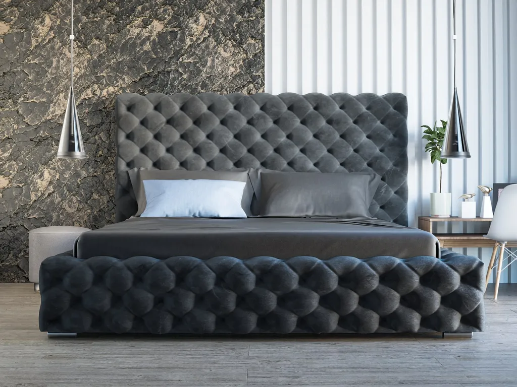 GRAINGOLD Glamour Polsterbett 200x200 Cm Heaven - Chesterfield Bett Mit Lattenrost - Groß Bettkasten, Velourstoff - Schwarz (Monolith 95) – Bild 2