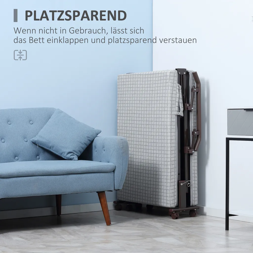 HOMCOM Klappbett Gästebett Mit Rollen Sessel Mit 5-stufig Verstellbarer Rückenlehne Reisebett Stahlrahmen Hellgrau+Schwarz 190 X 76 X 33 Cm – Bild 5