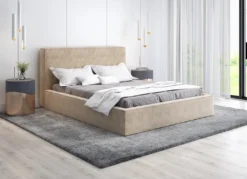 GRAINGOLD Samtbett 160x200 Cm Silvio, Doppelbett Mit Bettkasten Und Lattenrost - Beige