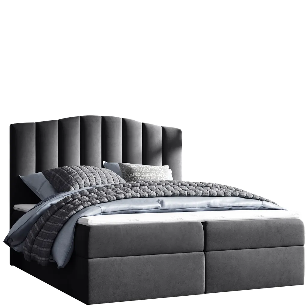 MKS MEBLE Boxspringbett - Doppelbett Mit Multipocket-Matratze - Polsterbett Mit Kopfstütze - Deko Bed Linate 200 X 200 Cm - H3 Dunkelgrau