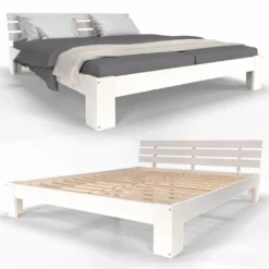 Holzbett Homelux Massivholz Bett Kiefer Doppelbett Balkenbett Bettgestell Bettrahmen Lattenrost 160 X 200 Cm Weiss (Lasee)