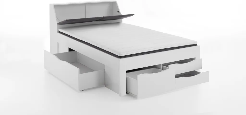 RELITA Funktionsbett Maxi 140 X 200 Cm, Mit Rolllattenrost Mit 4 Bettschubladen Und Stauraum-Polster-Kopfteil – Bild 3
