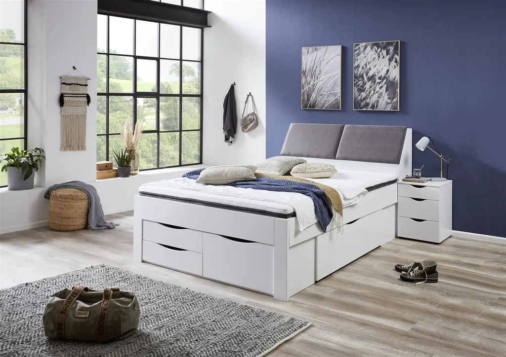 RELITA Funktionsbett Maxi 140 X 200 Cm, Mit Rolllattenrost Mit 4 Bettschubladen Und Stauraum-Polster-Kopfteil – Bild 5
