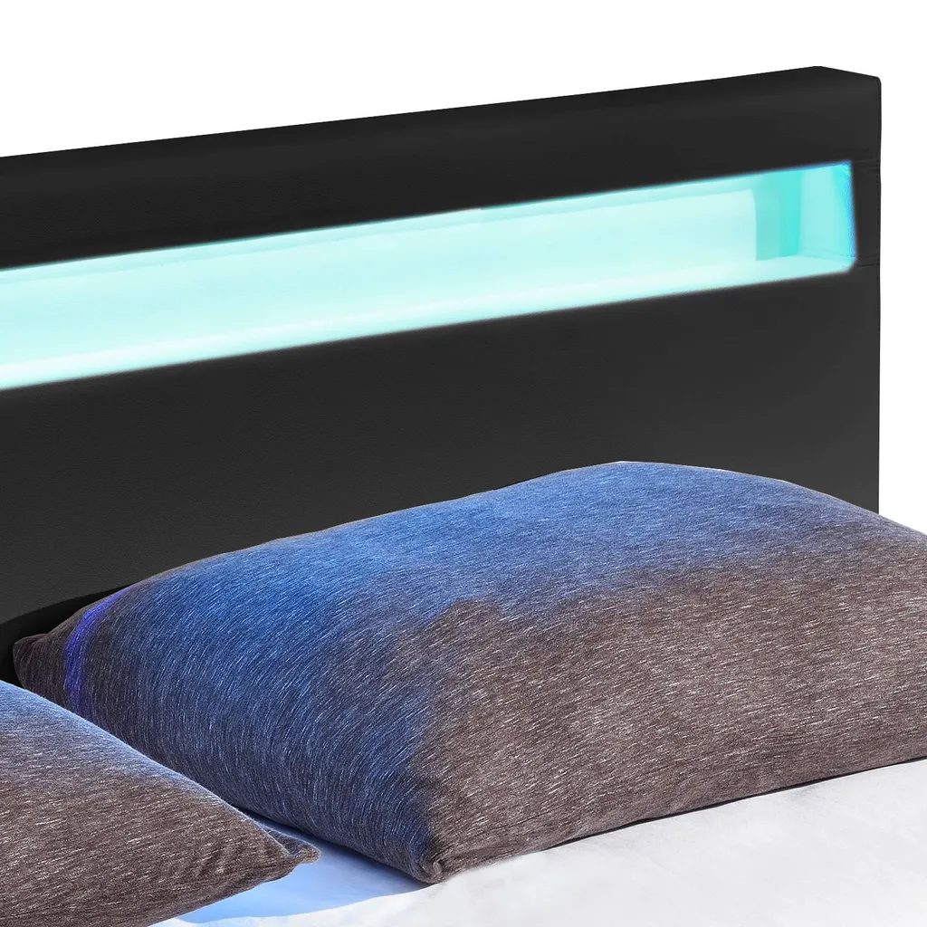 Juskys Polsterbett Paris 140 X 200 Cm Schwarz – Bettgestell Mit LED Beleuchtung, Lattenrost & Kopfteil – Kunstleder & Holz – Bett Jugendbett – Bild 10