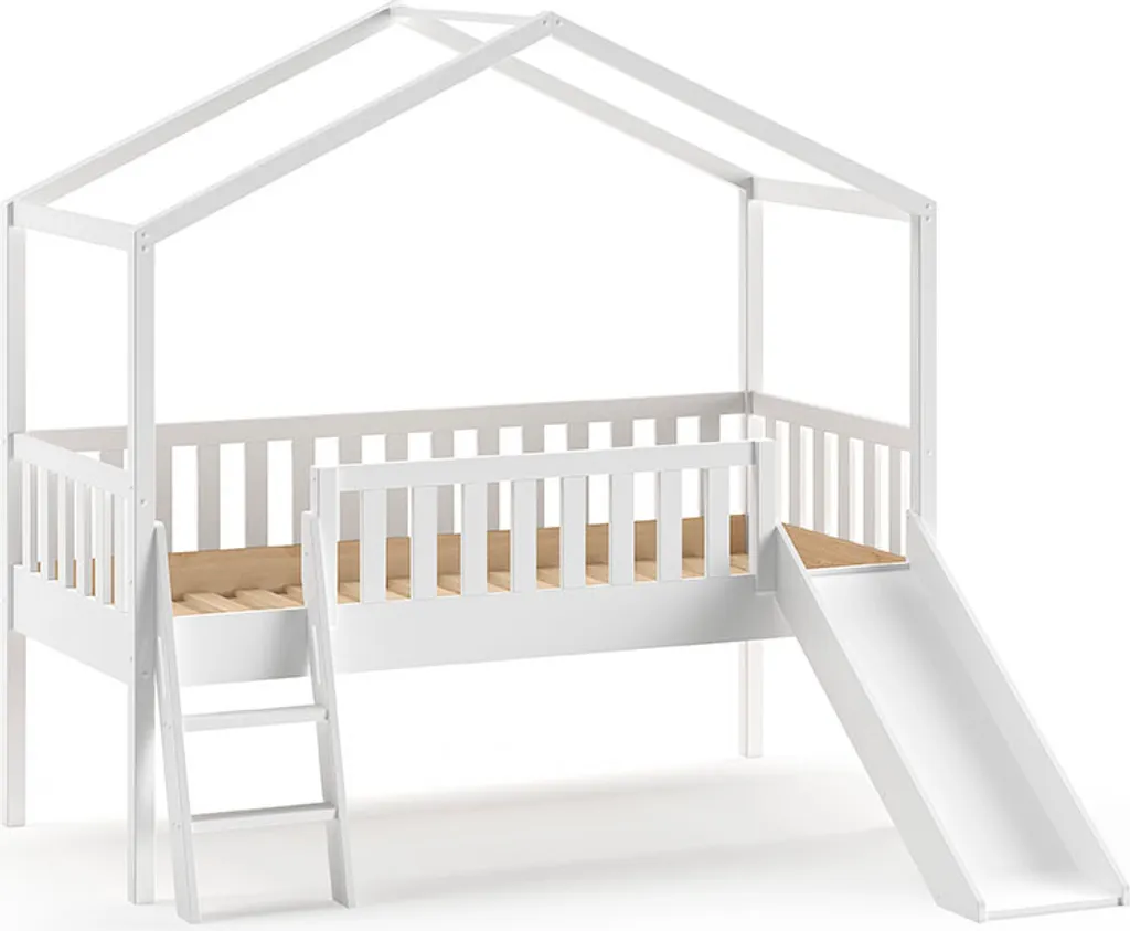 Vipack Hausbett Dallas Mit Leiter Und Rutsche, Liegefläche 90 X 200 Cm, Inkl. Rolllattenrost, Ausf. Kiefer Weiß Lackiert – Bild 3