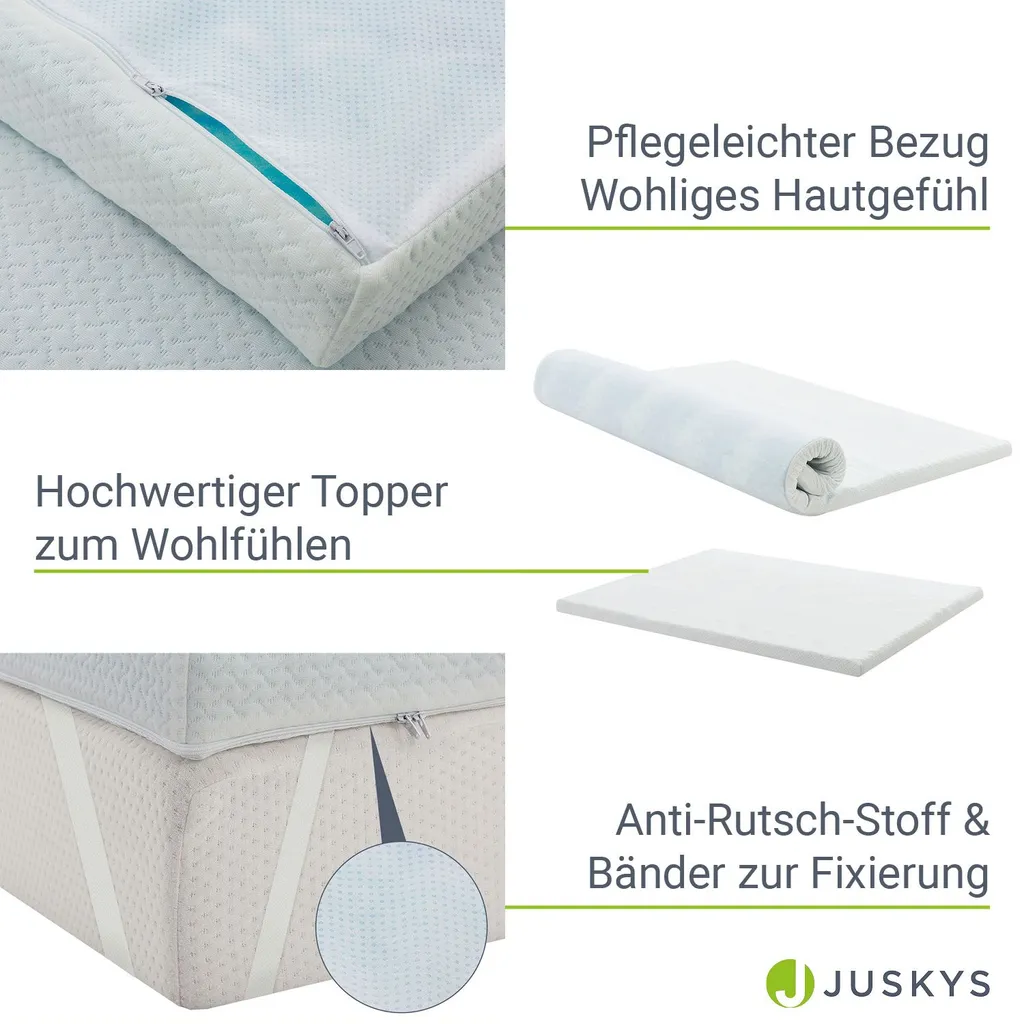 Juskys Topper 140x200 Cm Aus Memoryschaum, 7-Zonen Orthopädisch & Atmungsaktiv, 7cm Höhe, H2 - H3, Bezug Waschbar Matratzentopper Matratzenauflage – Bild 5