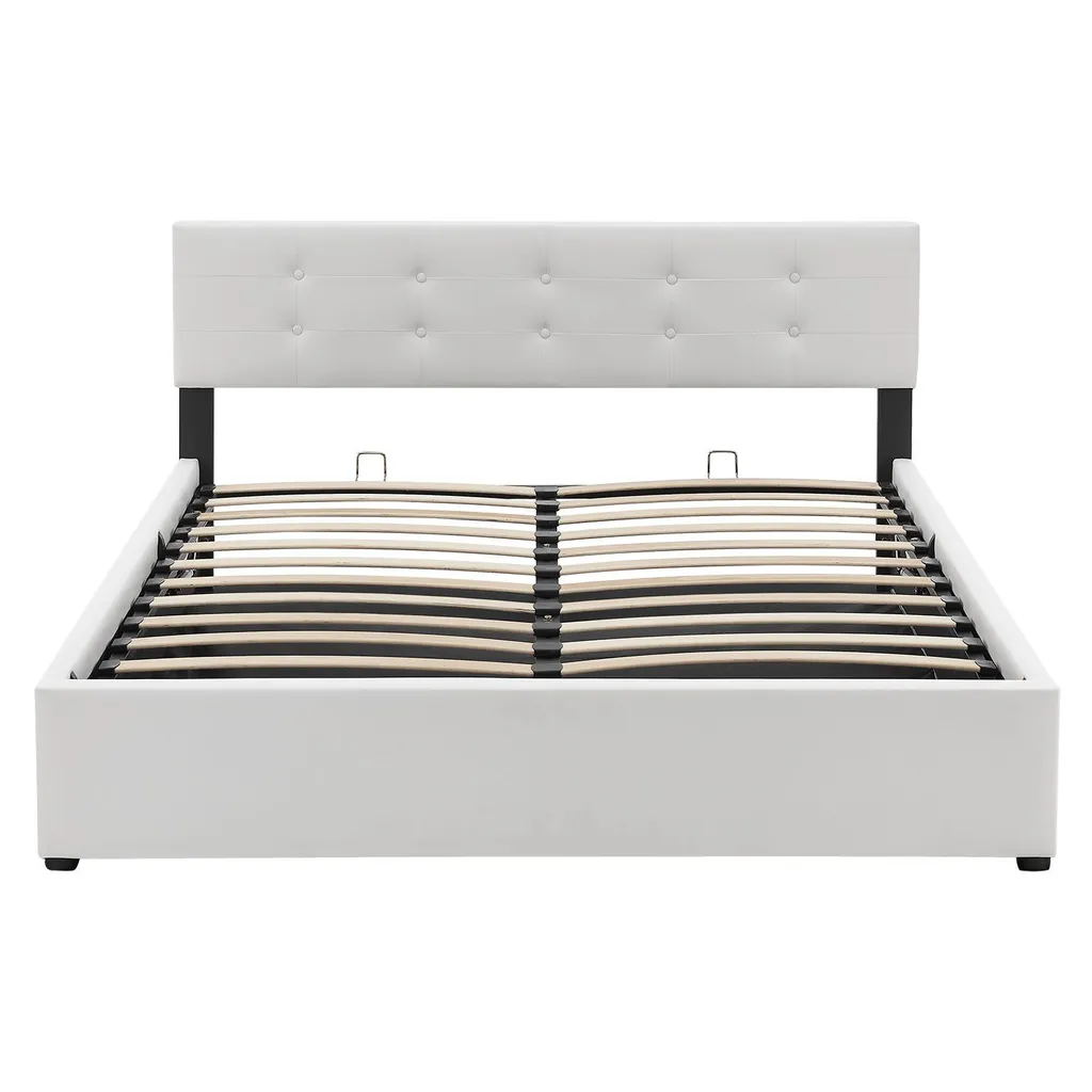 Juskys Polsterbett Marbella 140x200 Cm Mit Bettkasten & Lattenrost – Bettgestell Aus Kunstleder Und Holz – Bett Jugendbett Weiß – Bild 7