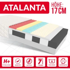 Matratze 80x200 Cm ATALANTA 7 Zonen H2 H3 Taschenfederkern Kaltschaum HR-Schaum Höhe Ca. 17 Cm Mit Waschbarem Bezug Premium Jersey