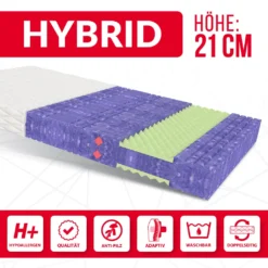Matratze 160x200 Cm HYBRID Höhe Ca. 21 Cm H4 Kaltschaum HR-Schaum Jersey Bezug