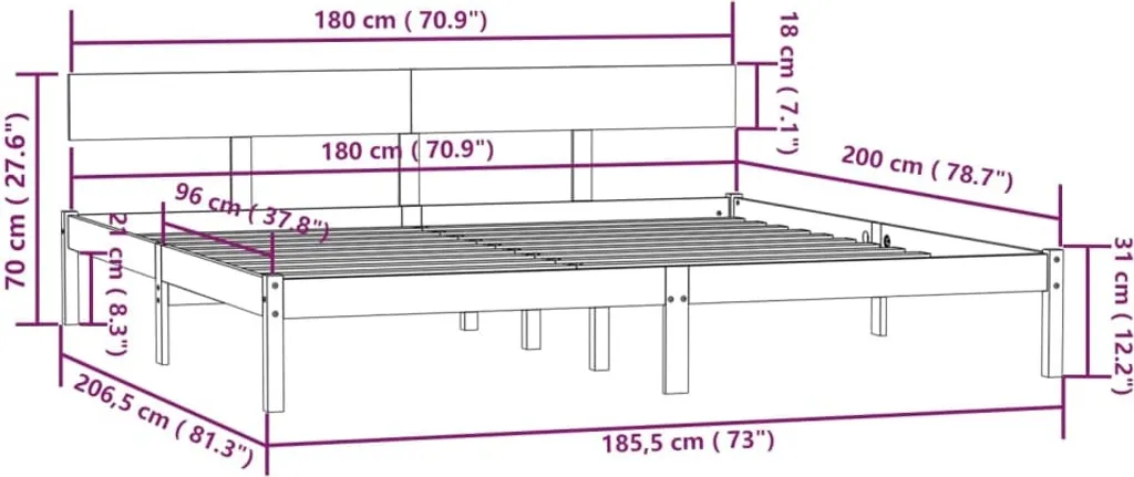 VidaXL Massivholzbett Kiefer 180x200cm UK Super King – Bild 9