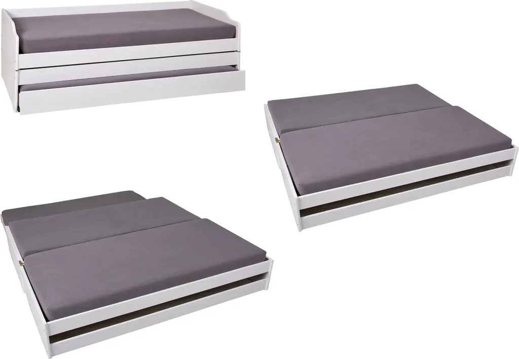 3 In 1 Funktionscouch Gästebett Mit 3 Liegeflächen Lotar Massivholz Weiss 90 X 200 Cm Inkl. 2 X Lattenrost – Bild 8