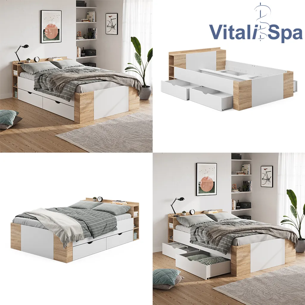 VitaliSpa Schubladenbett Pulsar Sonoma Weiß 144,6 X 75,2 X 225,4 Cm Holzwerkstoff – Bild 8