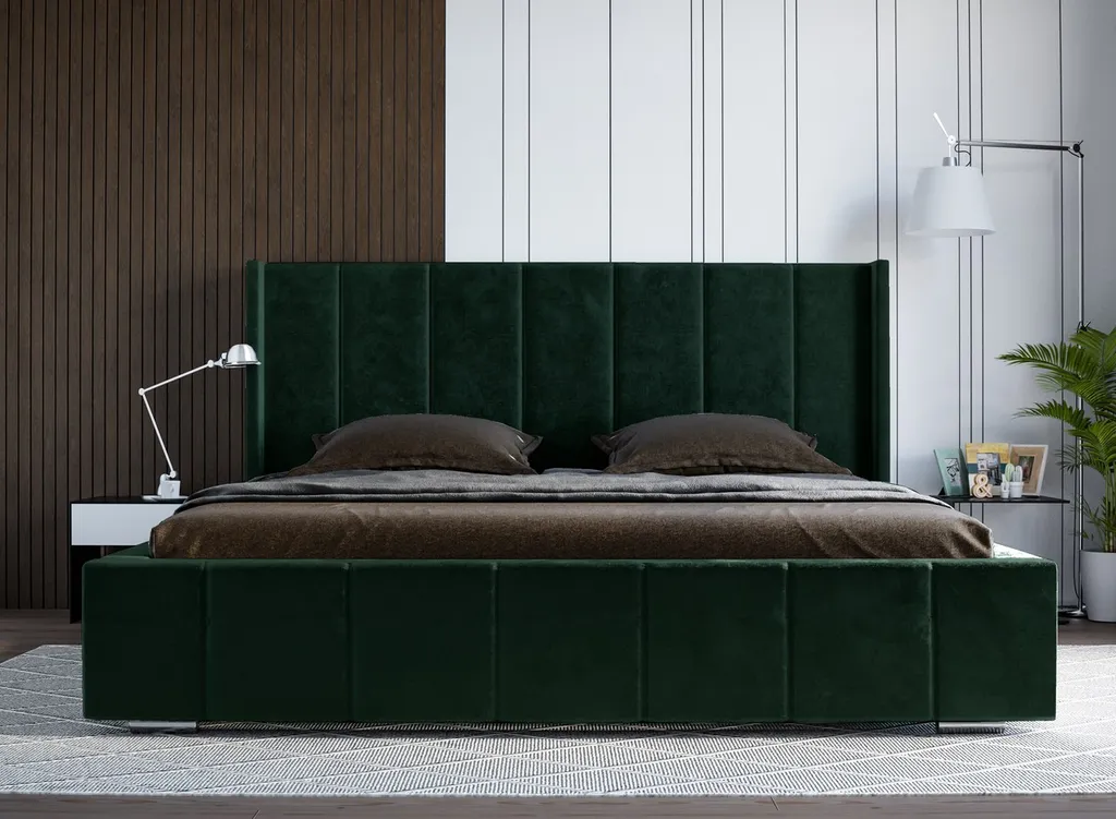 GRAINGOLD Schlafzimmerbett 180x200 Milano - Lattenrost, Kopfteil, Samtstoff - Doppelbett Mit Bettkasten - Modern Polsterbett - Grün (Ikoo 13) – Bild 2