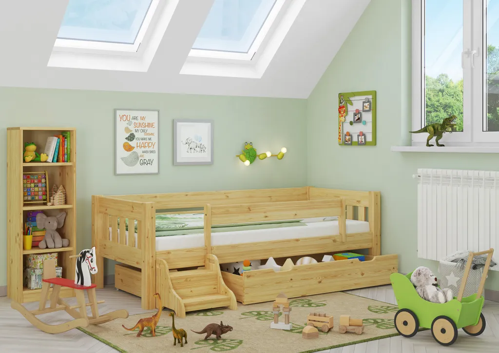 Kieferbett Natur Einzelbett 90x200 Massivholz-Bettgestell Sofabett Mit Wählbarem Zubehör V-60.53-09Rollrost Inkl. – Bild 11