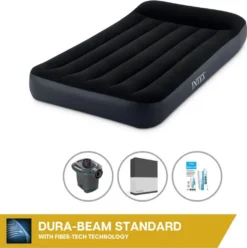 Intex Luftbett - 1 Person - 99 X 191 X 25 Cm - Schwarz + Intex Elektropumpe - 650 Liter/Min + Spannbettlaken Schwarz + Reperaturset