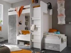 Etagenbett Kinderbett Hochbett Stockbett Funktionsbett Jugendbett Bett "Mimi I" Weiß / Beton