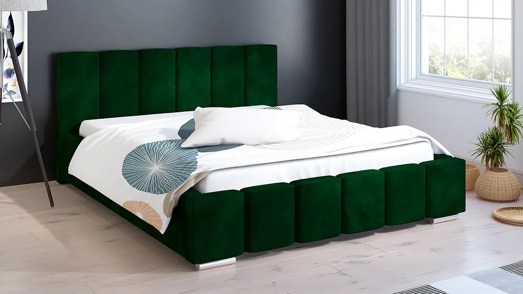 GRAINGOLD Doppelbett 160x200 Cm Fuego Mit Kopfteil, Bettkasten & Lattenrost - Grün