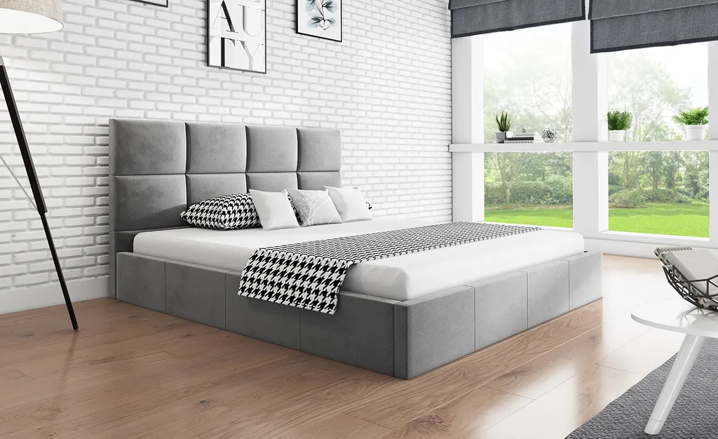 GRAINGOLD Doppelbett 180x200 Malo - Samtbett Im Modernen Stil - Bettkasten, Kopfteil, Lattenrost - Grau – Bild 2