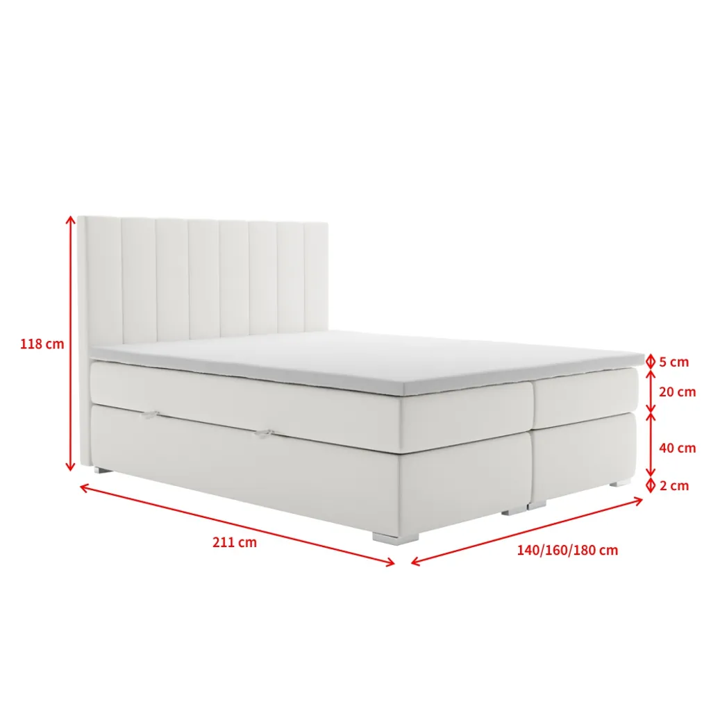 Selsey - Boxspringbett ALENNA, Doppelbett Mit 2 Bonellfederkernmatratzen, Topper, 2 Bettkästen Und Stoffbezug In Perlweiß, 180x200 Cm – Bild 7