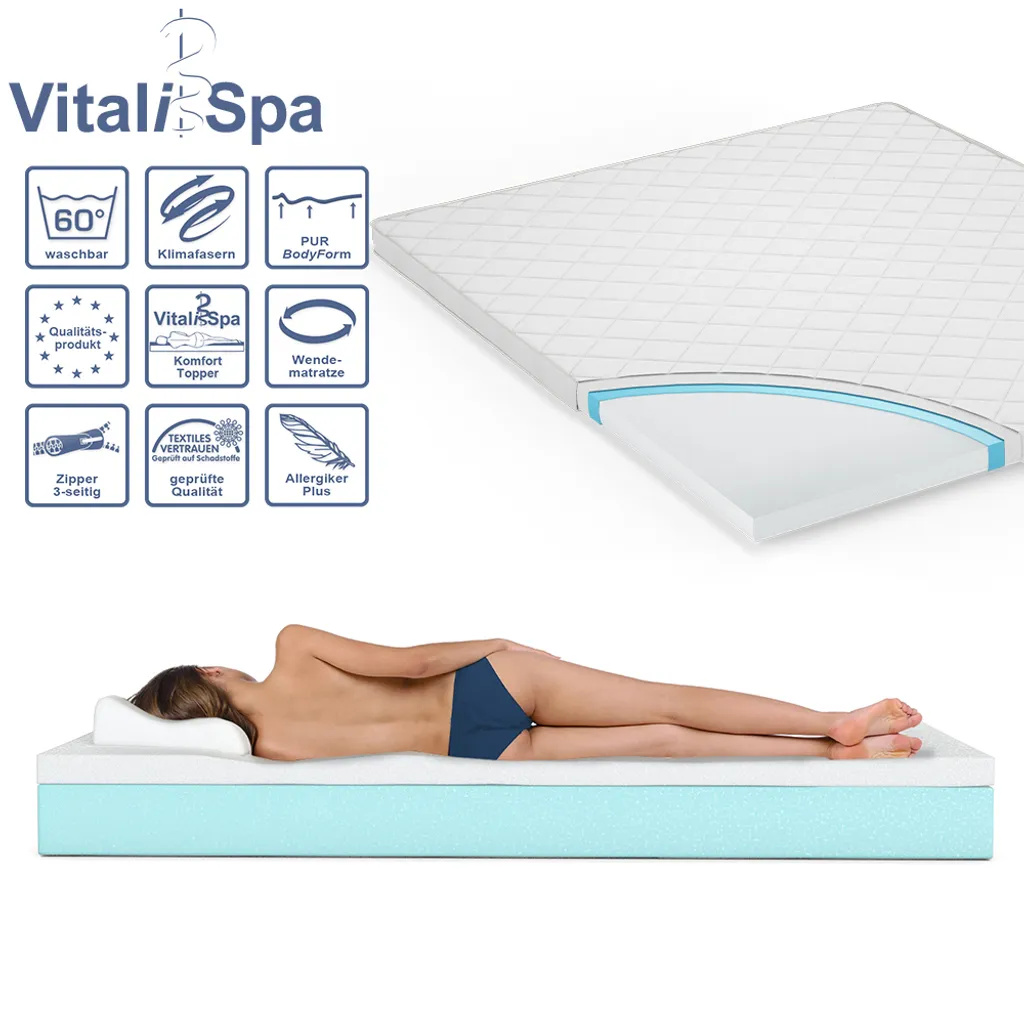VitaliSpa Topper 140x200 Cm Weiß Mikrofaser – Bild 8