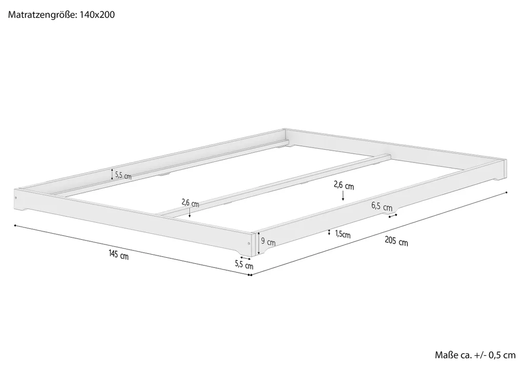 Futonbett Platzsparend Extra Niedriges Bodenbett 140x200 Esche Geölt V-60.47E-14Rollrost Inkl. – Bild 10