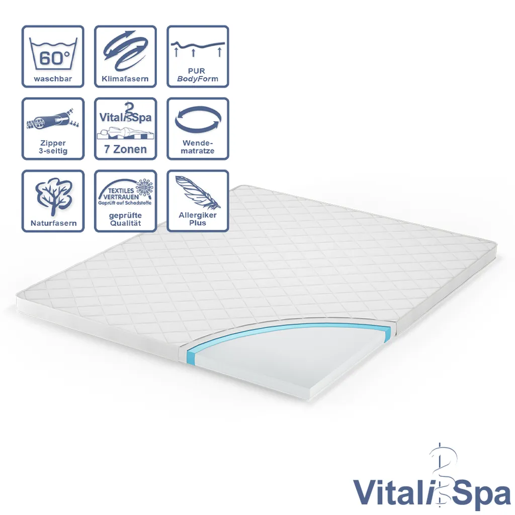 VitaliSpa Topper 140x200 Cm Weiß Mikrofaser – Bild 7