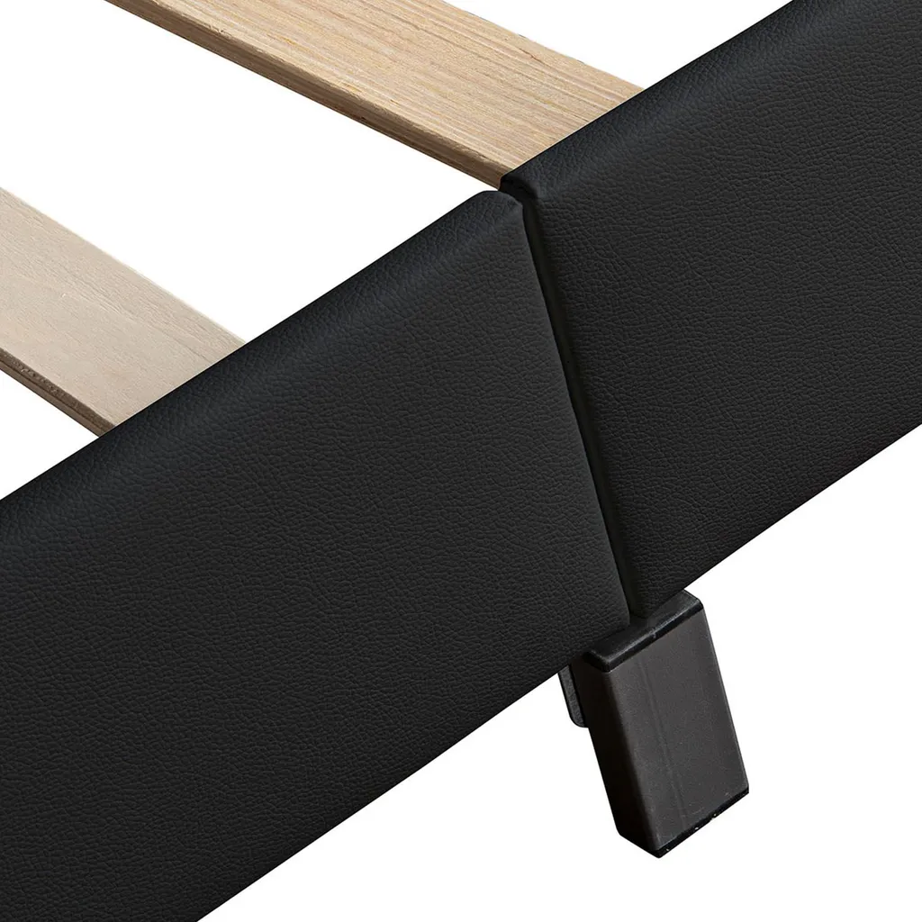Juskys Polsterbett Paris 140 X 200 Cm Schwarz – Bettgestell Mit LED Beleuchtung, Lattenrost & Kopfteil – Kunstleder & Holz – Bett Jugendbett – Bild 11