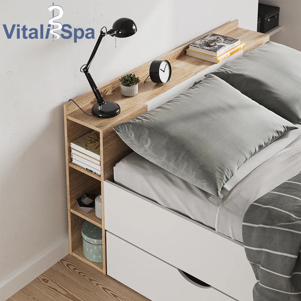 VitaliSpa Schubladenbett Pulsar Sonoma Weiß 144,6 X 75,2 X 225,4 Cm Holzwerkstoff – Bild 5