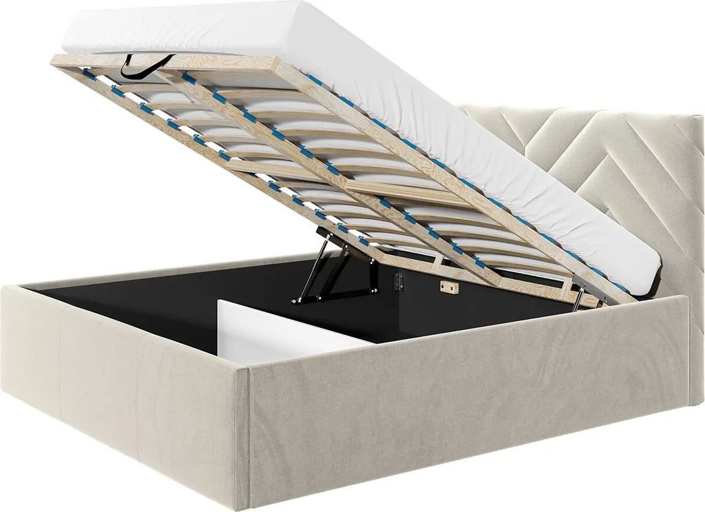 Mirjan24 Polsterbett Azzuro, Bett Mit Bettkasten, Polsterkopfteil, Gasdruckfeder Und Lattenrost Mit Zwei Verstellbare Füße (Farbe: Fresh 01, Größe: 160x200 Cm) – Bild 4