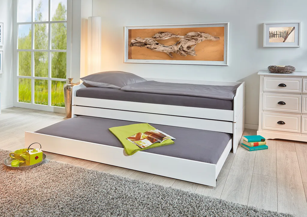 3 In 1 Funktionscouch Gästebett Mit 3 Liegeflächen Lotar Massivholz Weiss 90 X 200 Cm Inkl. 2 X Lattenrost – Bild 6