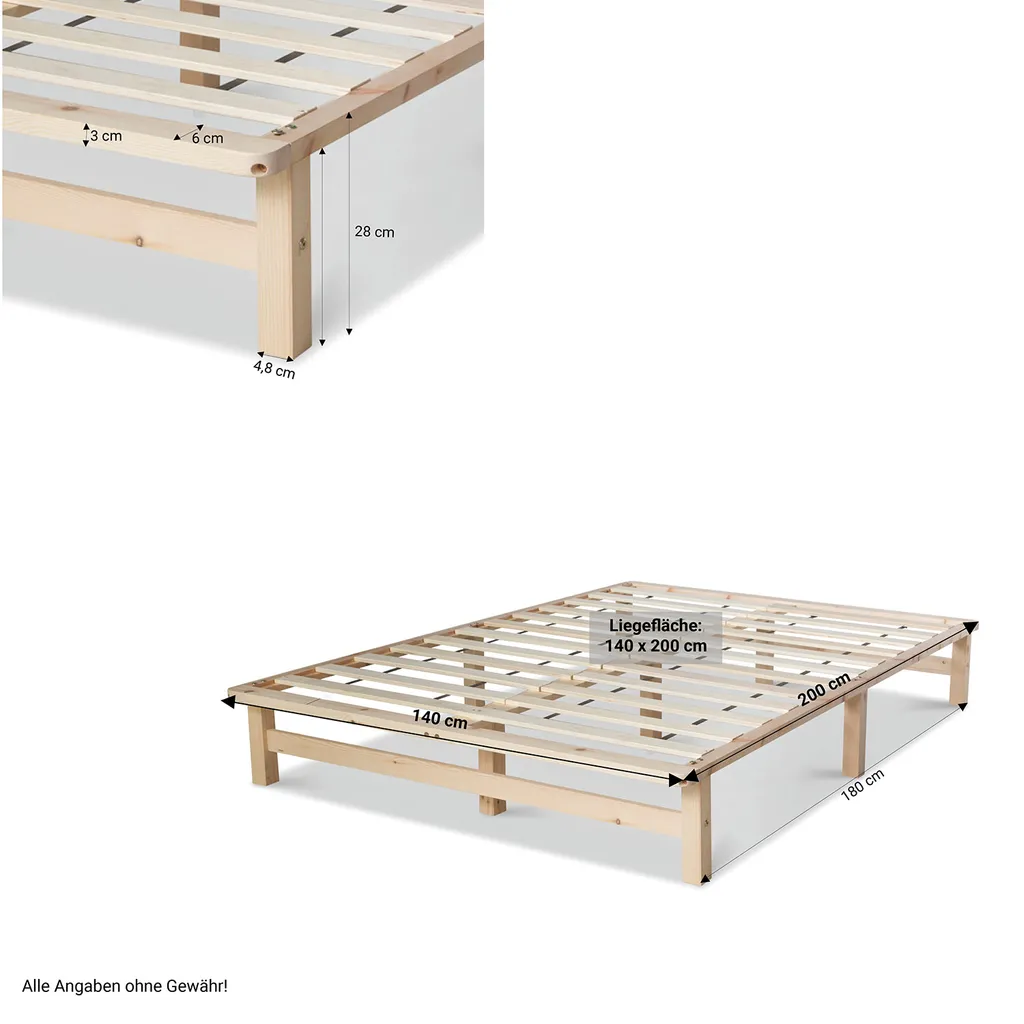 Homestyle4u 1909, Palettenbett 140x200 Cm Massivholzbett Palettenmöbel Bett Holzbett Futonbett – Bild 5