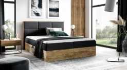 FURNIX Boxspringbett REDOS 180x200 Mit Bettkasten Aus Möbelplatten &Topper SR100 Schwarz