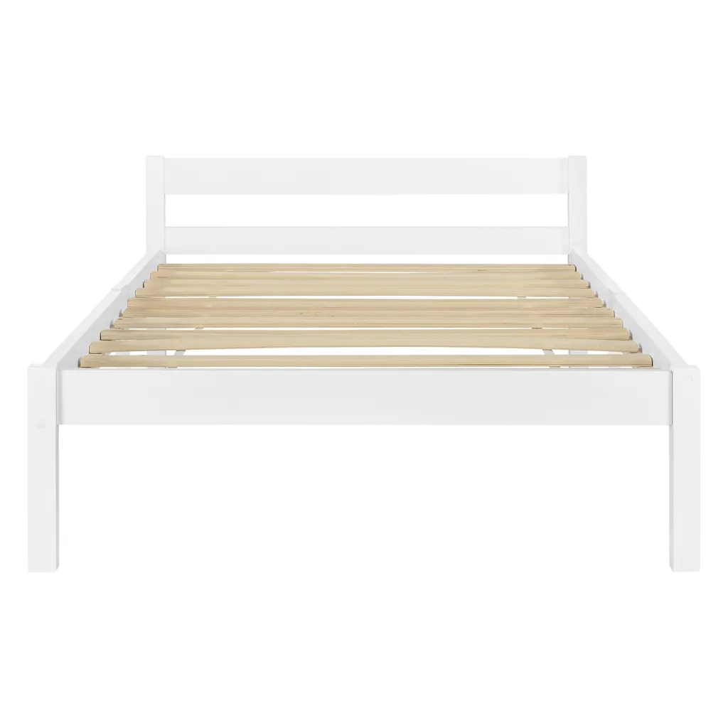 Holzbett Nakkila Mit Matratze 120x200 Cm Einzelbett Mit Kaltschaummatratze Standard 100 Jugendbett Gästebett Kiefernholz Matt Weiß – Bild 4