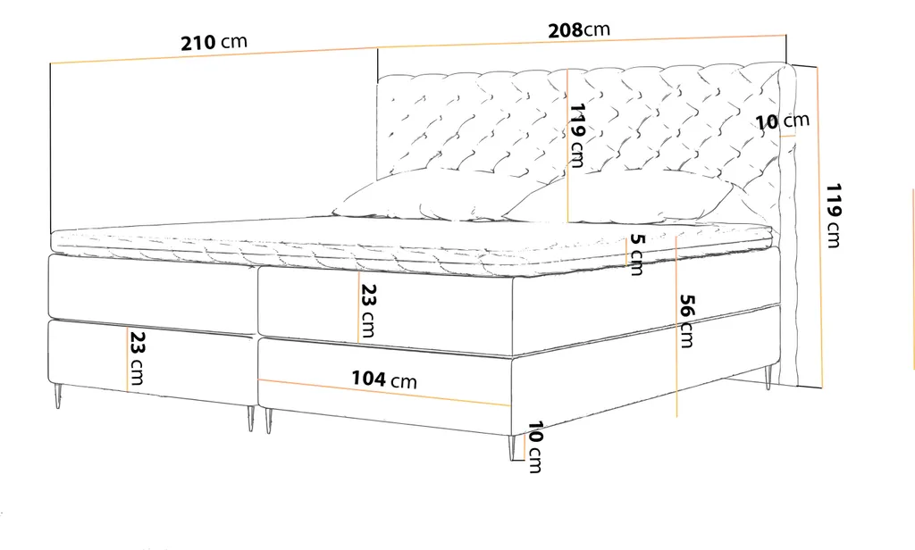 Kontinentalbett 200x200 Bergamo - Bett Mit Zwei Matratzen & Bettkästen & Boxspringbett Mit Chesterfield Kopfstütze - Schwarz (Monolith 95) – Bild 7