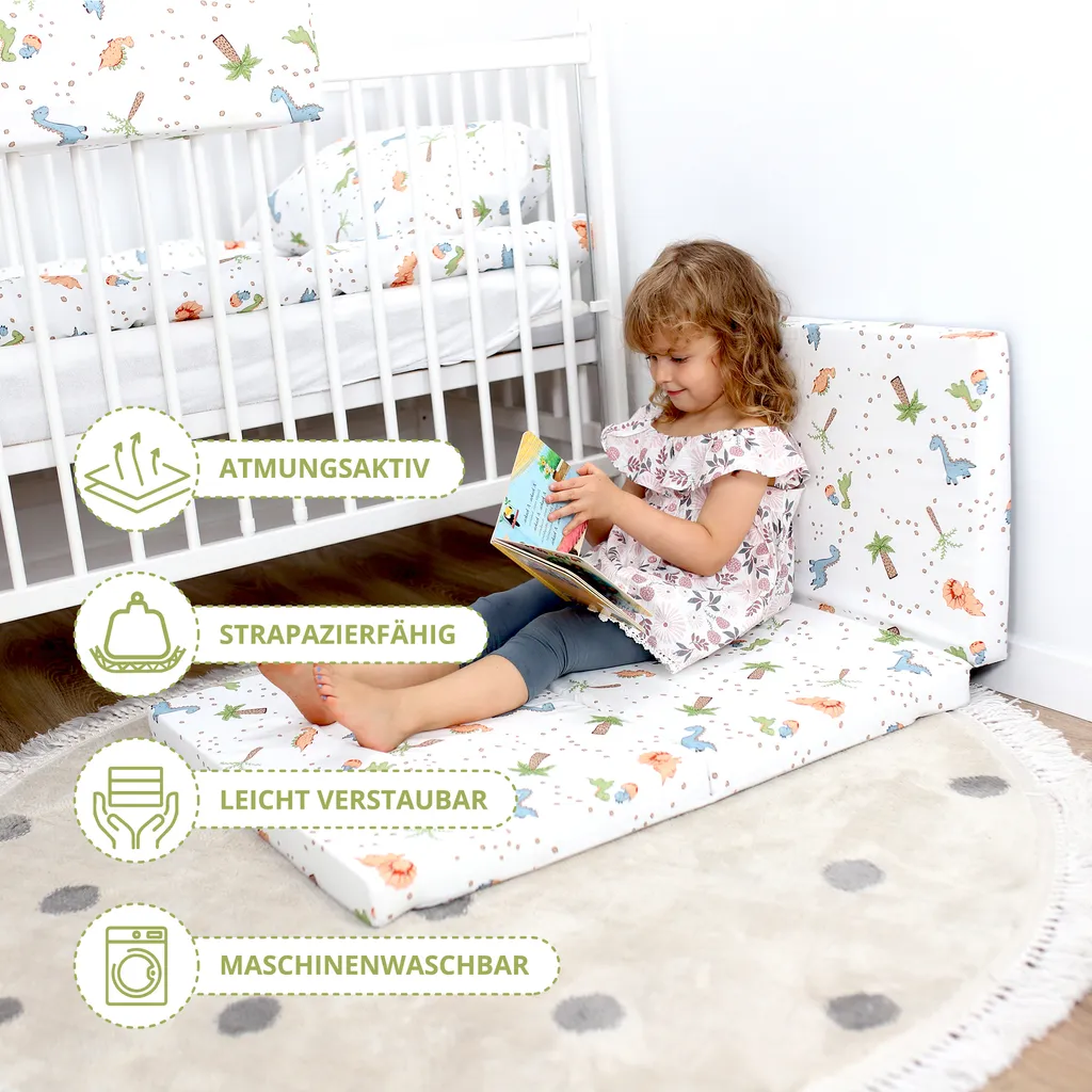 Reisebett Matratze 60x120 Cm Faltbar - Dicke Faltbare Matratze Für Baby Klappmatratze Kinder Matratze Reisebett 120x60 Dinosaurier – Bild 4