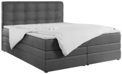 King Doppelmatratze Stauraumbett - Polsterbett Mit Bettkasten - Boxspringbett Mit Kopfteil Und Topper - H4 Kronos Grau 180 X 200 Cm ERNI