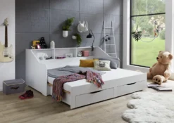 RELITA Funktionsbett Rene 90x 200 Auf 180 X 200 Cm Liegefläche Ausziehbar, Inkl. 2 Schubladen Und Regal