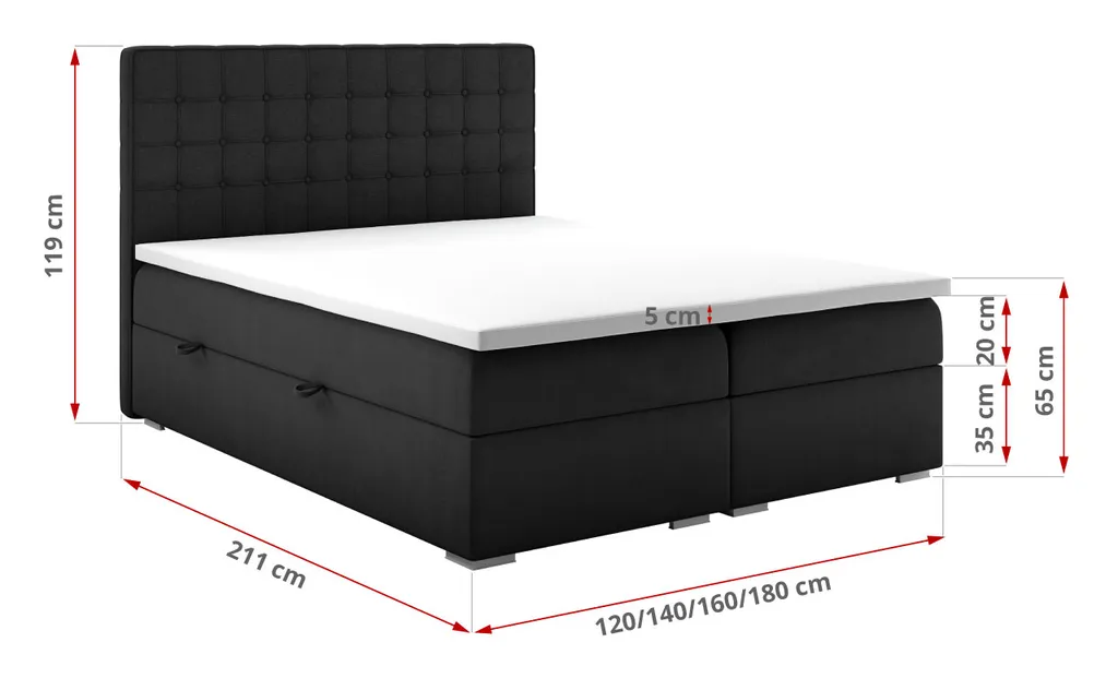 Doppelbett Boxspringbett Stauraumbett Polsterbett Mit Bettkasten - Schwarz 140 X 200 Cm – Bild 2