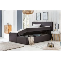 Möbelfreude Polsterbett Mit Bettkasten Modell: Bianca, 160 X 200 Cm Härtgrad H2, Anthrazit Inkl. Topper, Mit Bettkasten