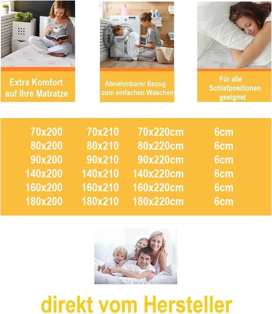 Orthopädischer Matratzen Topper 180x200 In 6cm Karex® 7 Zonen Hybridschaum Matratzentopper Matratzenauflage – Bild 3