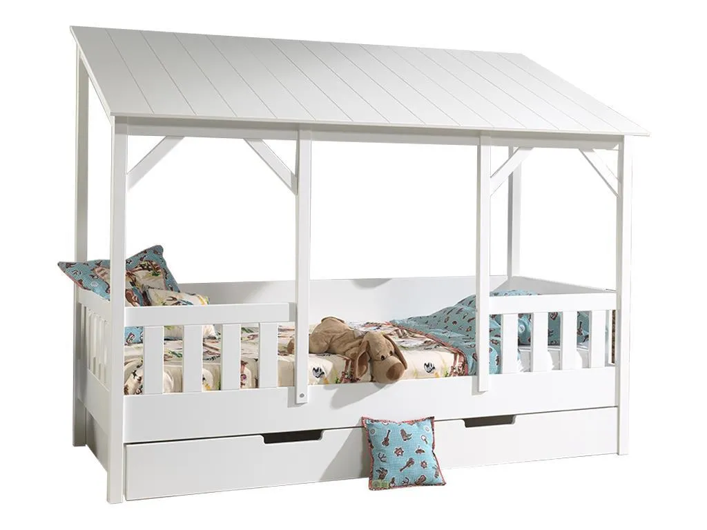 Vipack Hausbett Mit 90 X 200 Cm Liegefläche Und Bettschublade, Korpus Weiß Lackiert, Dach In Weiß – Bild 8