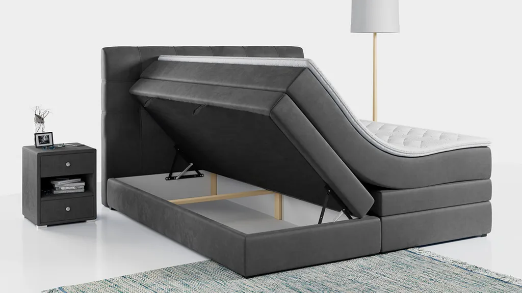King Doppelmatratze Stauraumbett - Polsterbett Mit Bettkasten - Boxspringbett Mit Kopfteil Und Topper - H4 Kronos Grau 180 X 200 Cm ERNI – Bild 6
